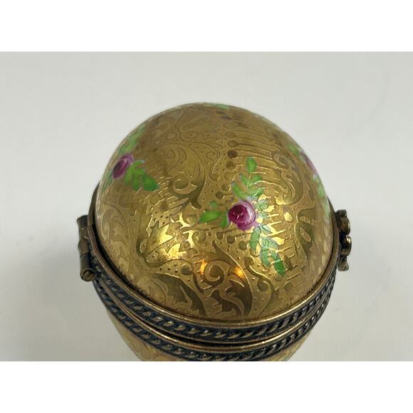 Limoges France Incrustation Trinket Box Hand Painted Roses Raised Gold Oval - Picture 8 of 15